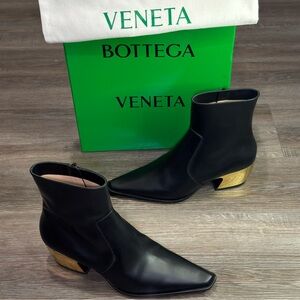 Bottega Veneta Tex Ankle Tokyo Brush Calf Leather Chrome Gold Heel Boots